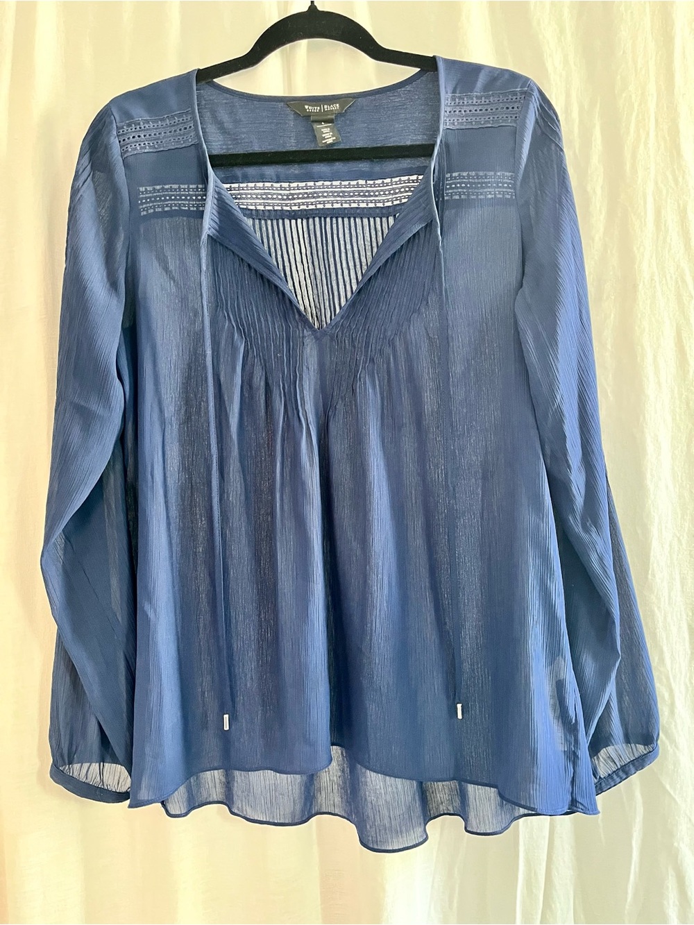 White House Black Market Blue Long-Sleeve Peasant Blouse